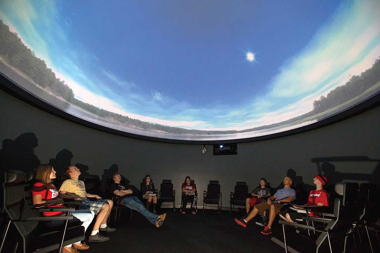 The planetarium contains a Spitz SciDome HD dual-projector theater system for high-resolution scientific visualization.