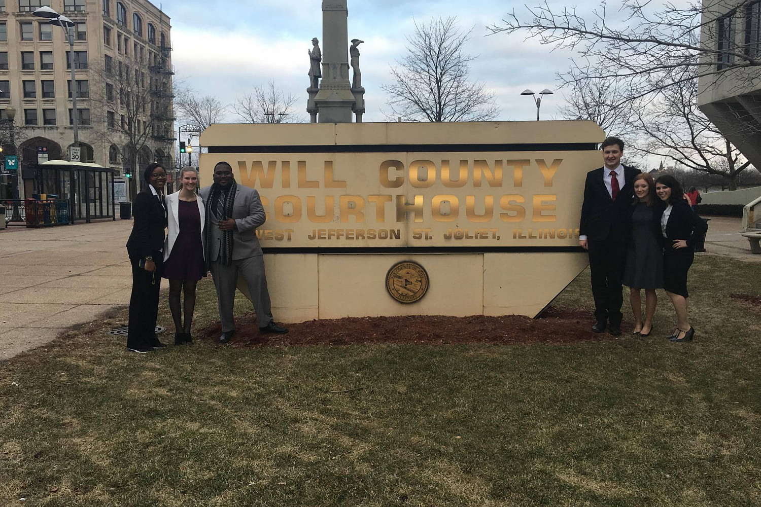 The Carthage Mock Trial team outside the Will County Courthouse.