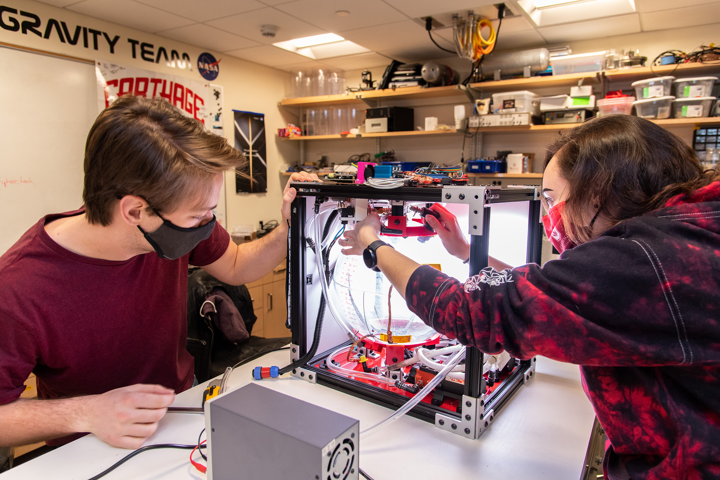 Carthage Microgravity Team working on their experiment.
