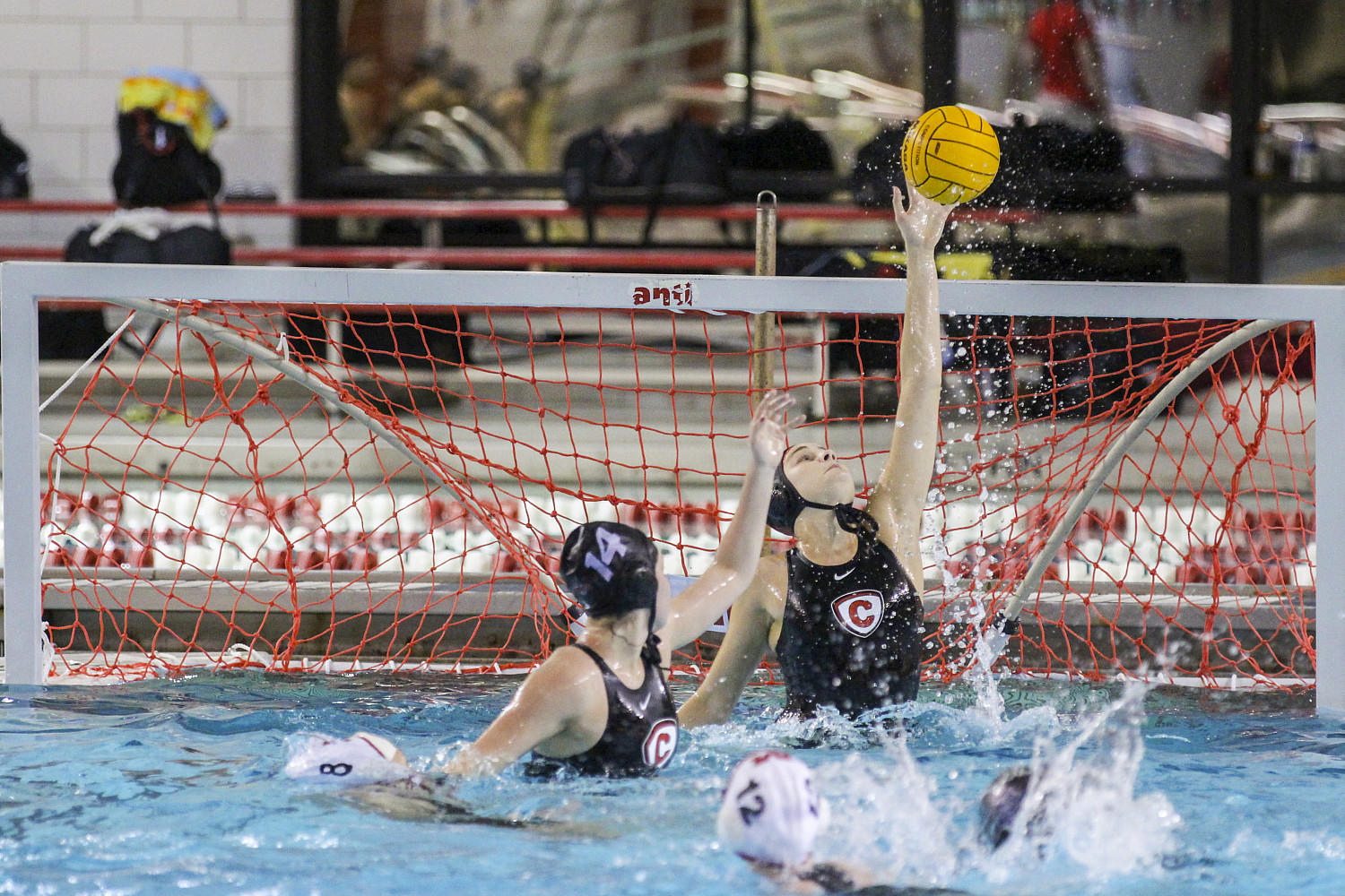 Carthage College student athletes compete in a water polo tournament on campus.