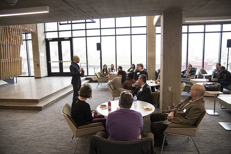 The Tower has a two-story lounge area that is perfect for hosting speakers and entertainment for smaller parties.