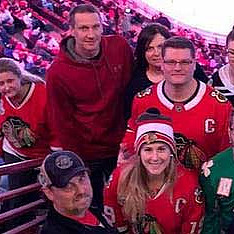 Alumni attending a Chicago Blackhawks game