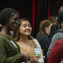 Students and alumni network at The Aspire Center's Small Talk for Big Moments event.