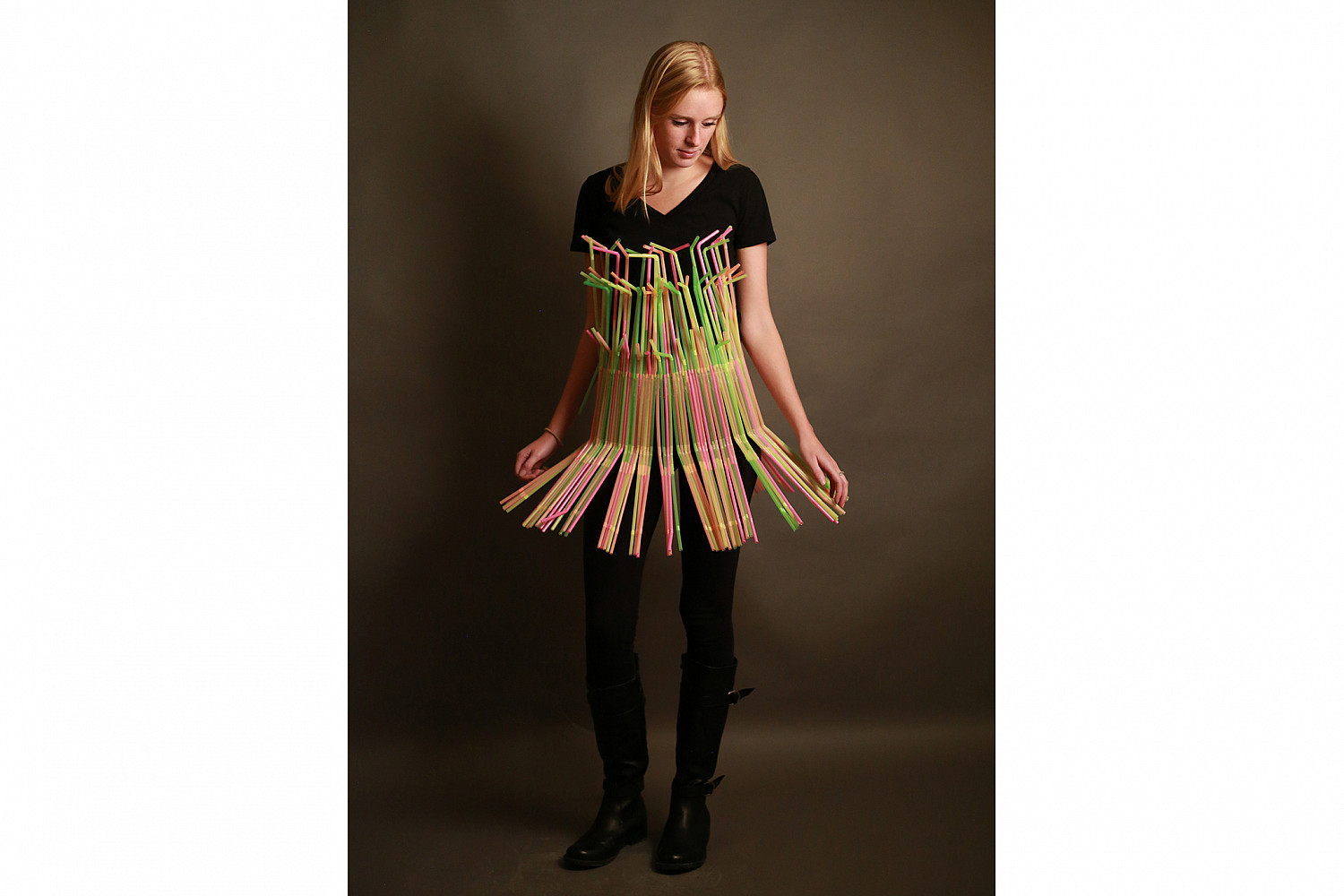 Wearable art with plastic straws, Fall 2017, Cali Andrews '18