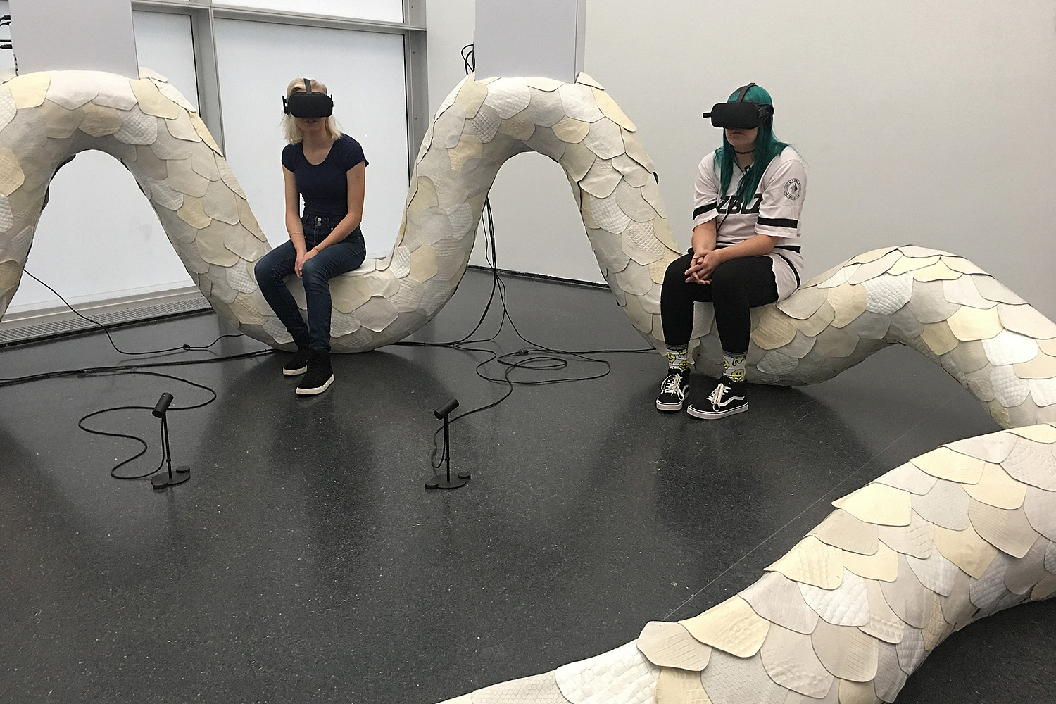 Rachel Harvey and Jess Thierfelder '19 experience VR artwork at the Museum of Contemporary Art in Chicago during the Video Art course stu...