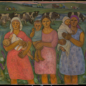 A painting of women holding children.