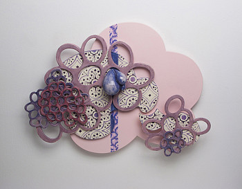 ?Reposition? by Erin Furimsky; earthenware, wood, gold luster decal, and acrylic; 2013