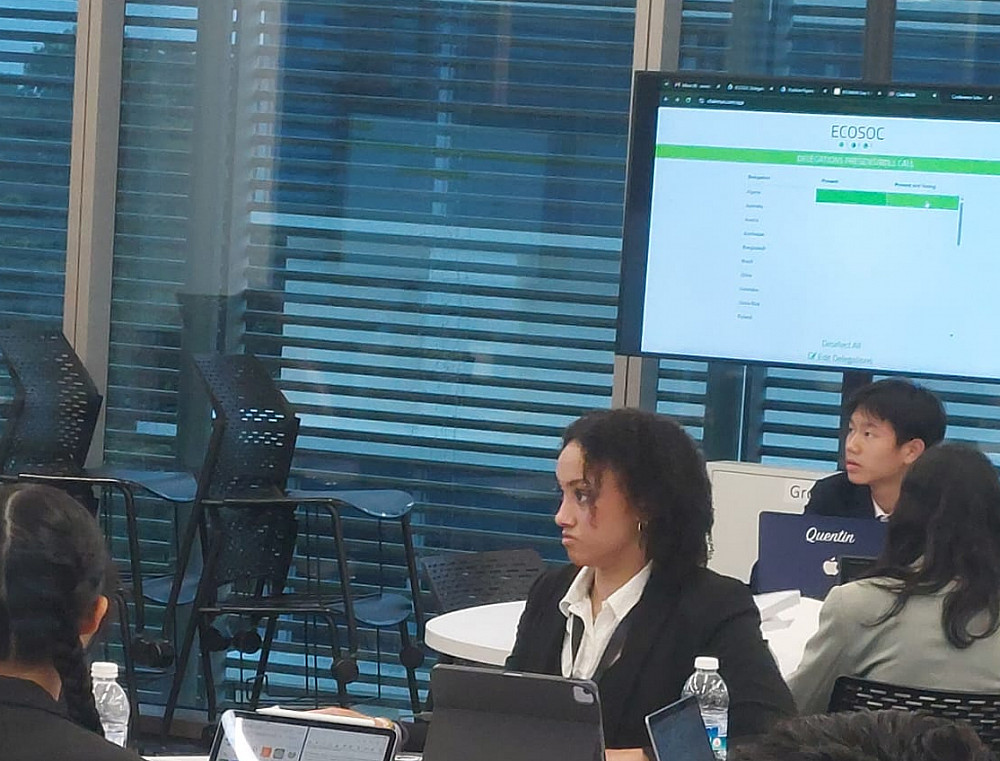 Anika Ann Peterson '27 representing Finland in the United Nations Economic and Social Council (ECOSOC).