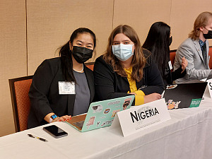 Abby Trch '23 and Lorin Bucur '26 representing Nigeria.