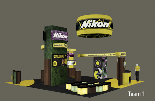 A rendering of a Nikon design display.