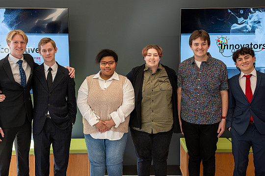 From left to right: Andrew Kirchhoff '25, Michael Malyszek '25, Janyla Wells '28, Codie Atchison '25, Arthur Pisanko '25, and Brayan Gamb...
