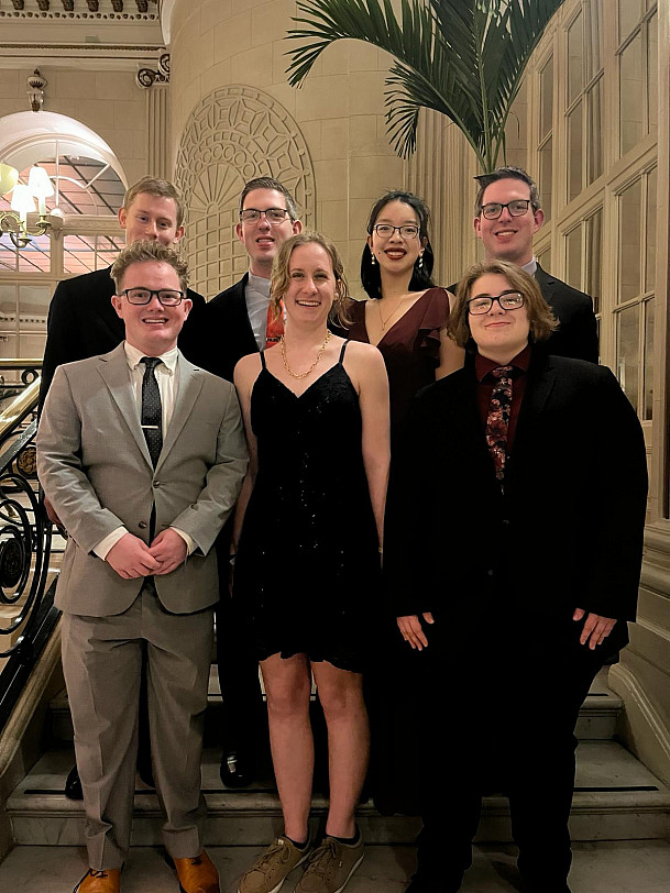 Front row (left to right): Tyler Kelly '24, Emily Van Dixhorn '26, Greyson Salvadore '27. Back row (left to right): Michael Malyszek '25,...