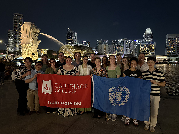 A group photo of Carthage Model United Nations students in Singapore.