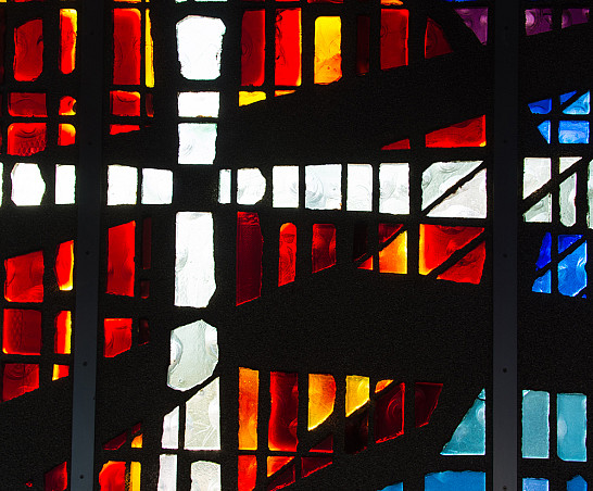 A photo of the stained glass in A. F. Siebert Chapel.