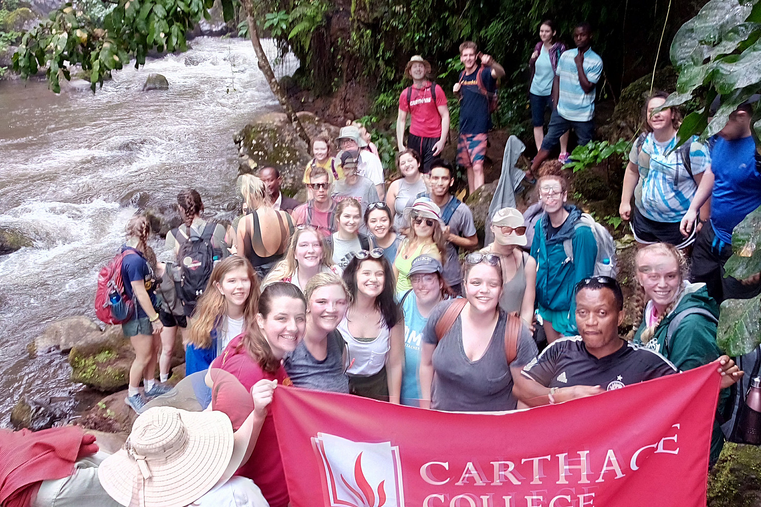 A group photo of students on the study tour to Tanzania.