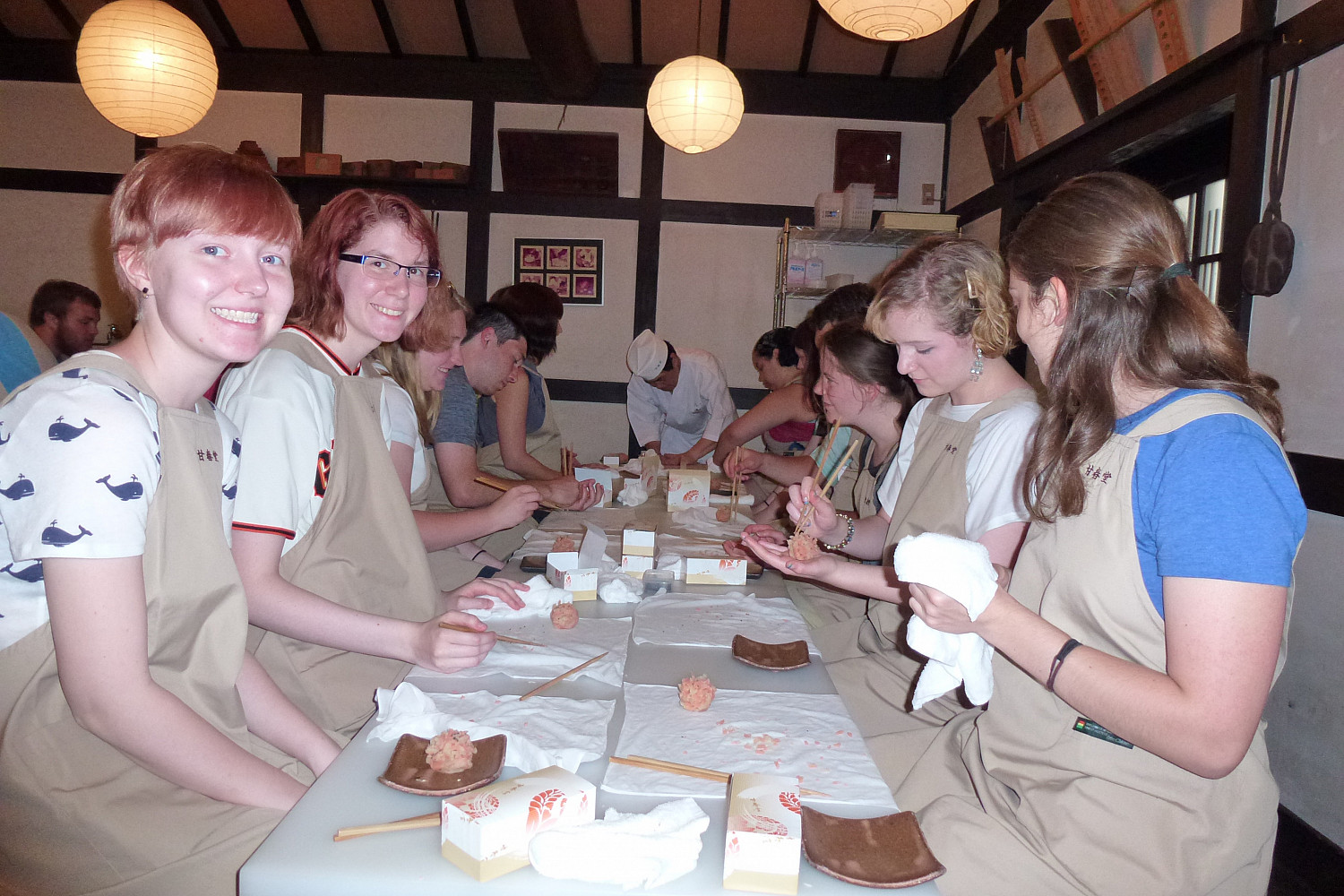Students making sushi.