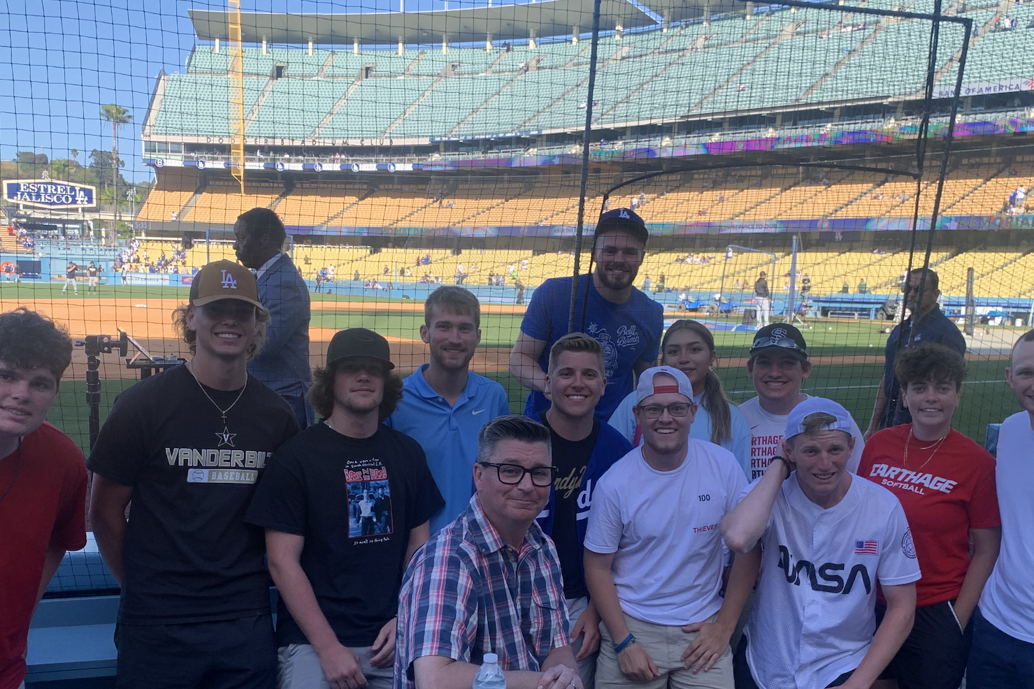 Students in front of the field in the Dodger Stadium.