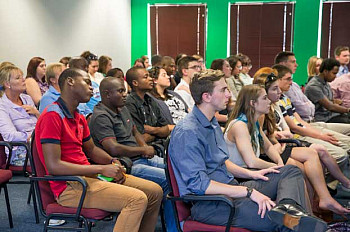 Economics majors attend a lecture in South Africa.