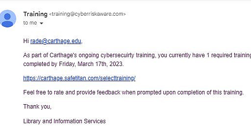 LIS Required Cybersecurity Training - SAFE EMAIL