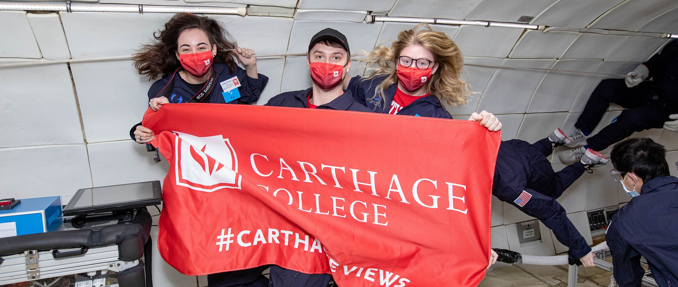 Students during their zero-gravity flight