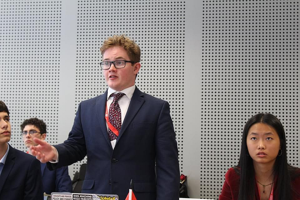 Tyler Kelly '24, representing the country of Ghana at the 2022 BIMUN Model UN Conference.