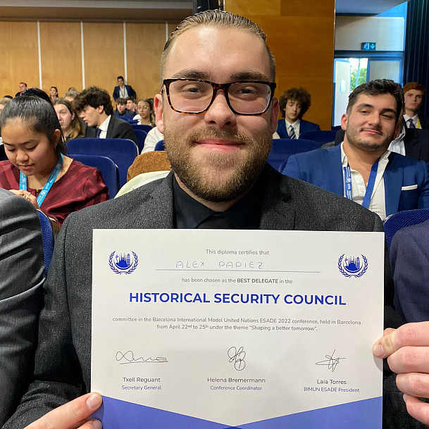 Alex Papiez '24 at the BIMUN Model UN Conference in Spain. 