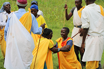 Members of the Meru community perform a traditional wedding song welcoming the bride into her hus...
