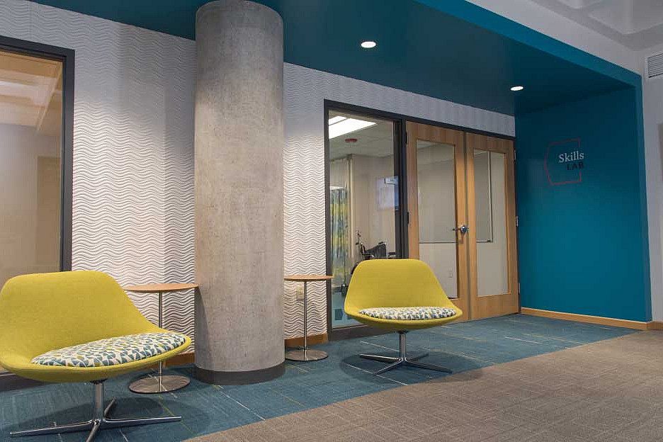 A look at the welcoming area of the Nursing Learning Laboratories at Carthage College.