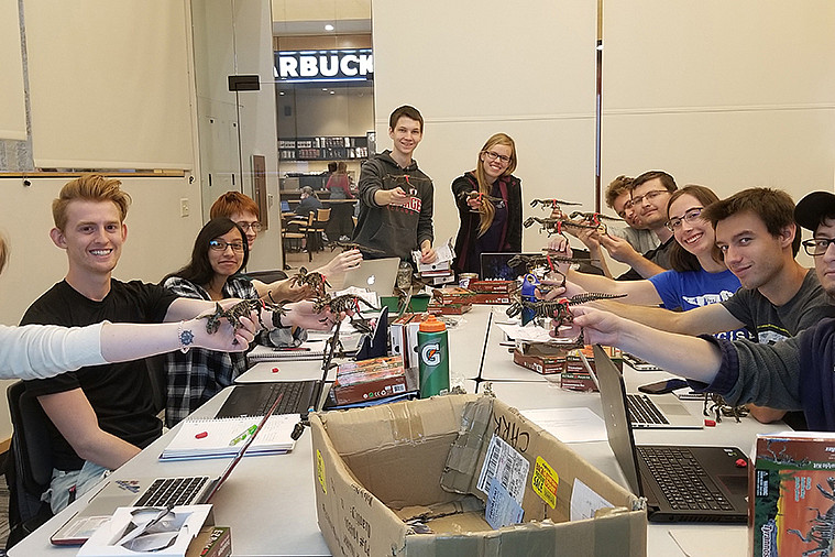 Dinosaur Evolution & Extinction course (Spring 2019); students are using skeleton models and scientific literature to infer the origi...