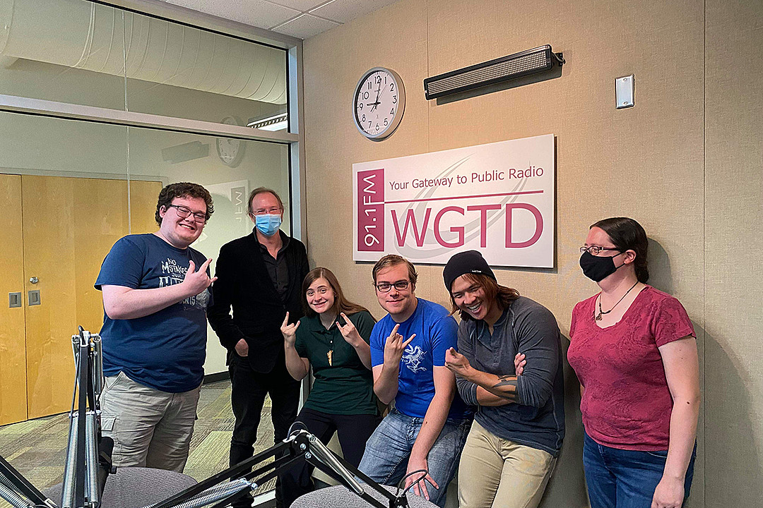 Fall 2022 paleo team at their interview about the summer's field season at WGTD 91.1 FM, Kenosha's NPR radio affiliate. From left to righ...
