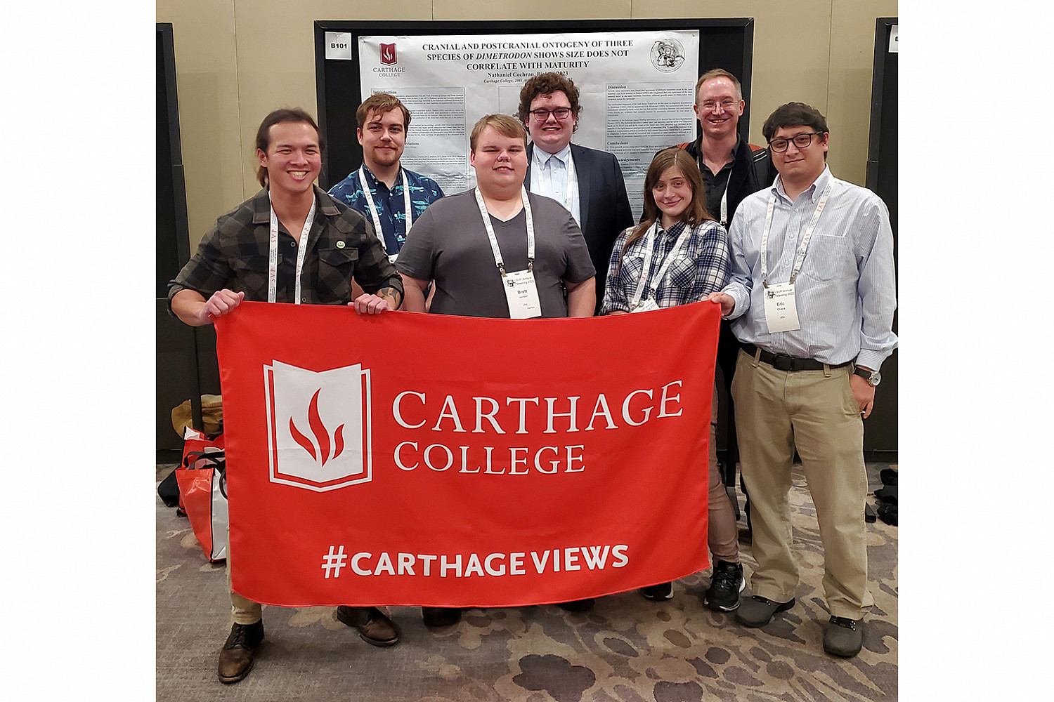 Fall 2022 paleo team at Nathan Cochran's '23 poster on his Dimetrodon growth research, presented at the Annual Meeting of the Society of ...